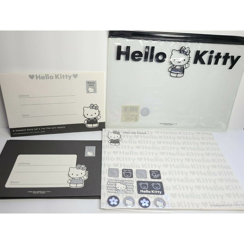 Hello kitty Sanrio 90s vintage stationary letter & sticker set 1996 black and wh
